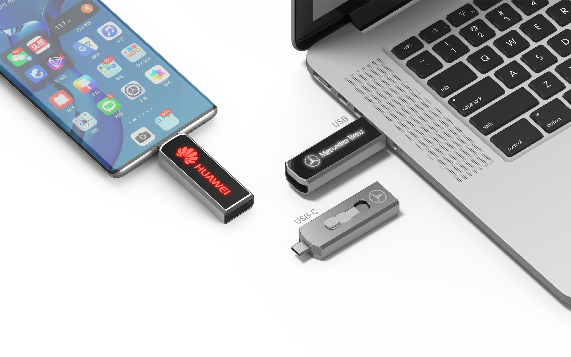 Metal Type-C mobile phone USB push and pull OTG USB flash drive LED light-up LOGO