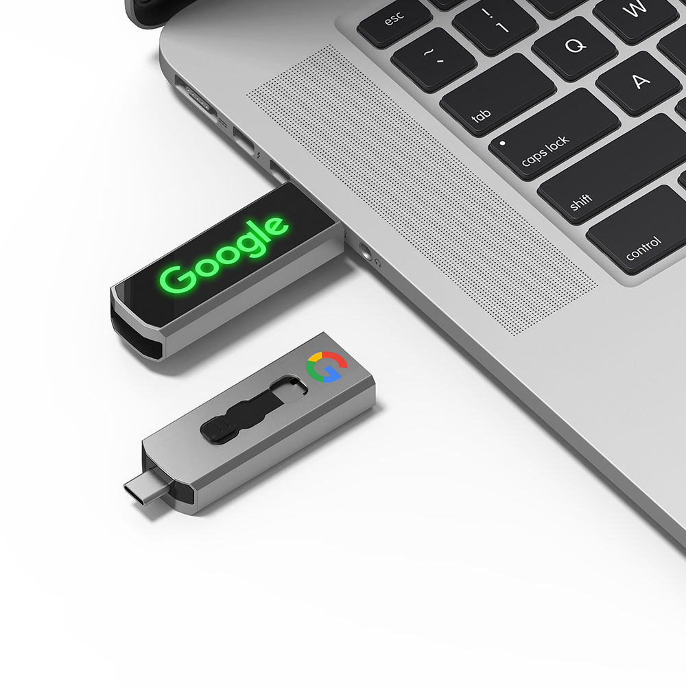 Metal Type-C mobile phone USB push and pull OTG USB flash drive LED light-up LOGO
