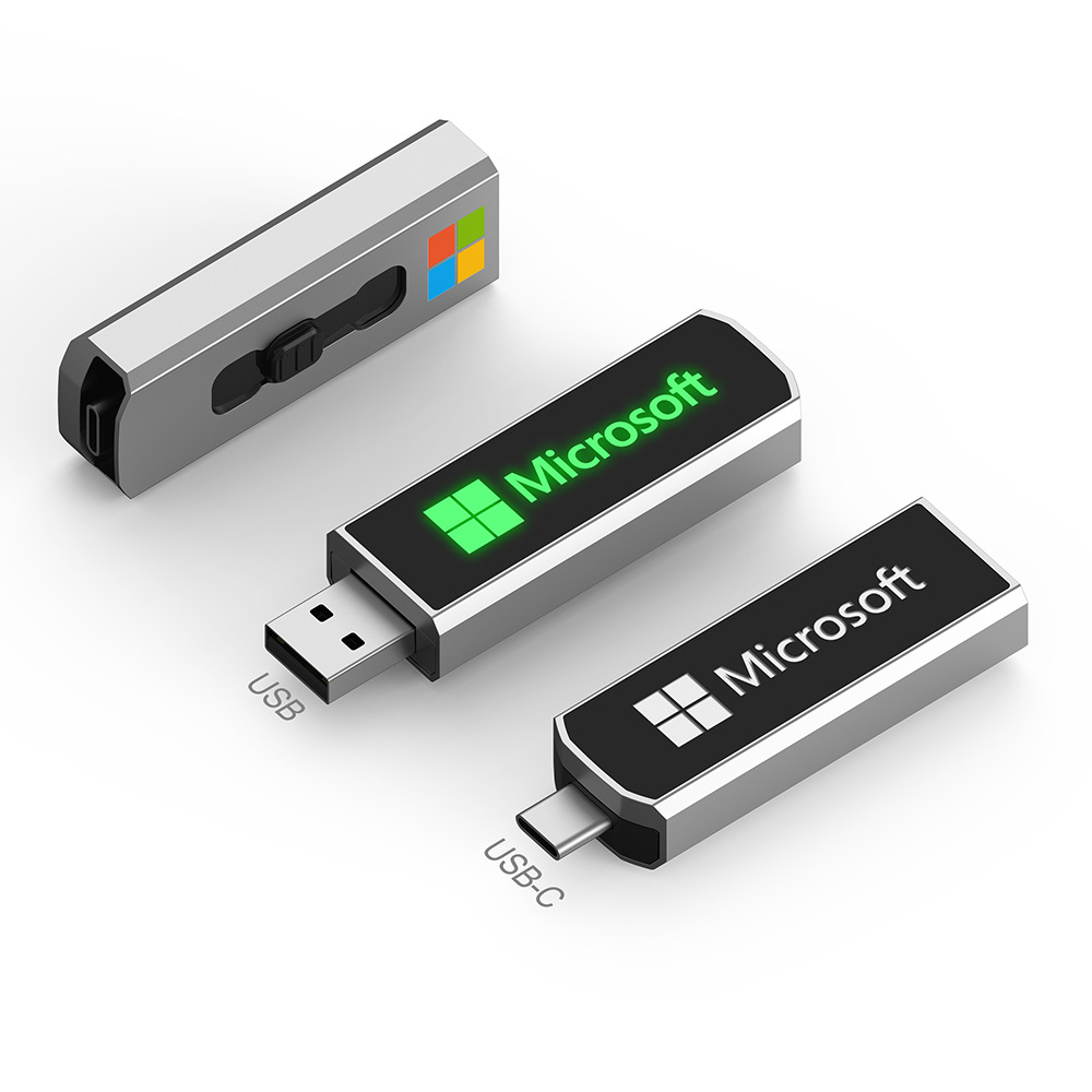 Metal Type-C mobile phone USB push and pull OTG USB flash drive LED light-up LOGO