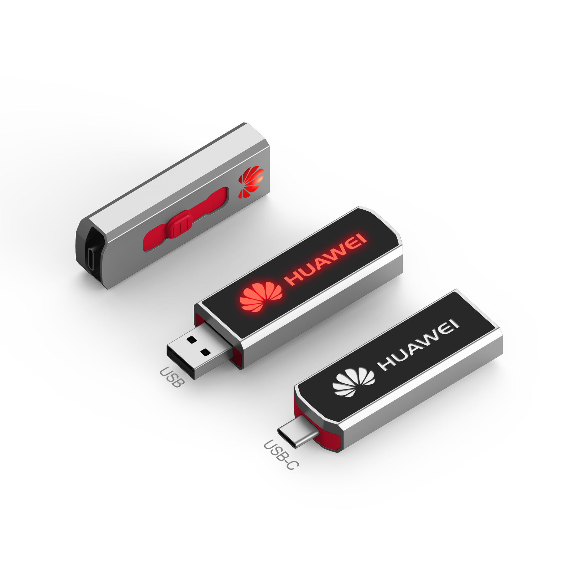Metal Type-C mobile phone USB push and pull OTG USB flash drive LED light-up LOGO