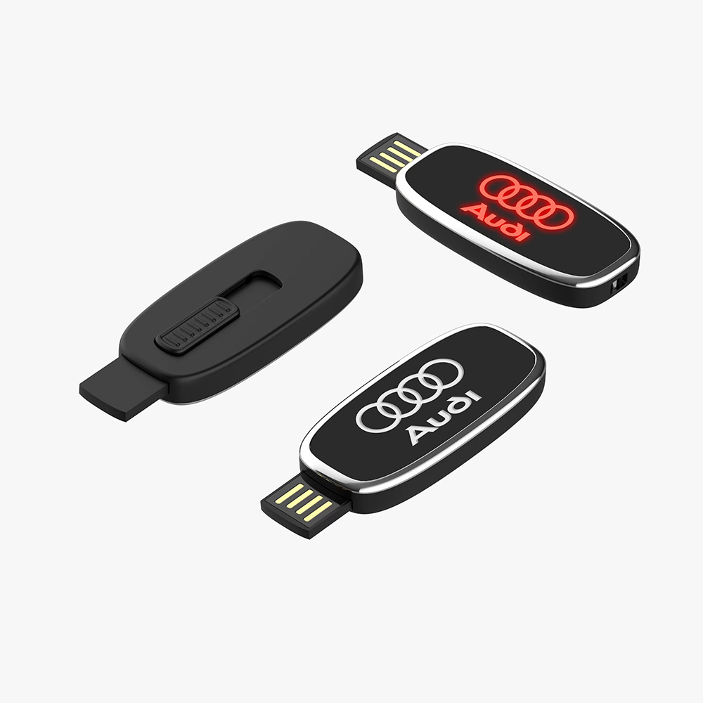 U56 LED logo push-pull USB flash drive with lanyard LED Light-up USB flash drive optional light-transmitting color