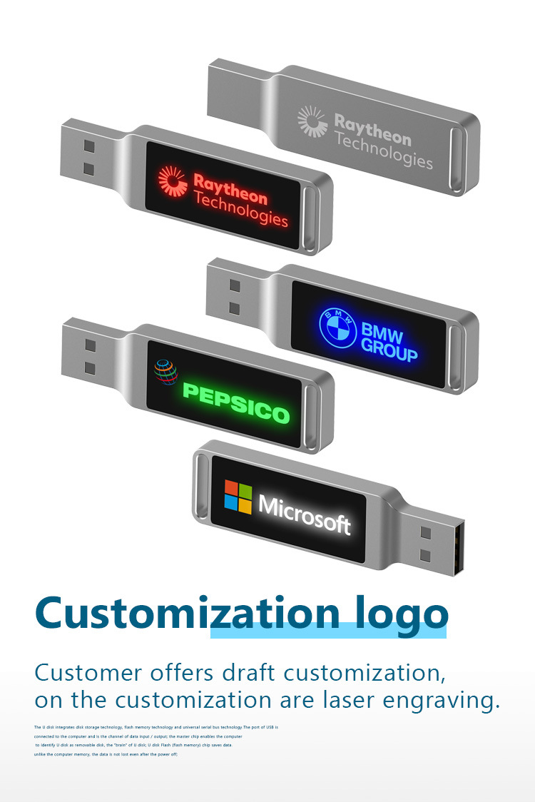 High-end customized metal private mold LED light-emitting U disk 2.0 3.0 business U disk conference U disk gift U disk