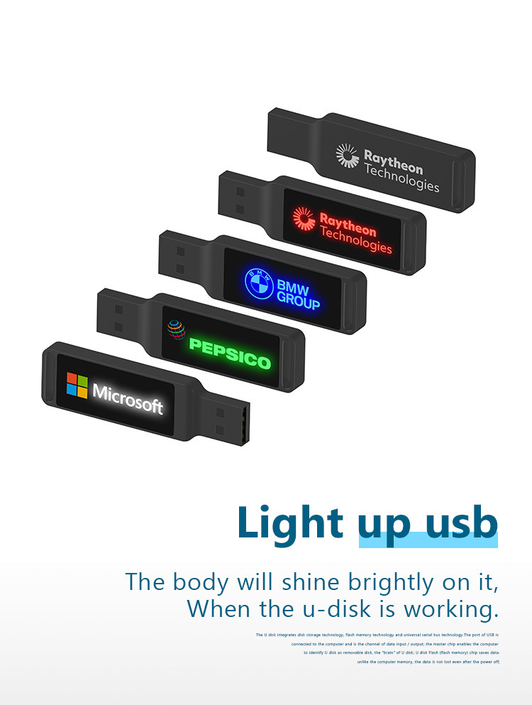High-end customized metal private mold LED light-emitting U disk 2.0 3.0 business U disk conference U disk gift U disk