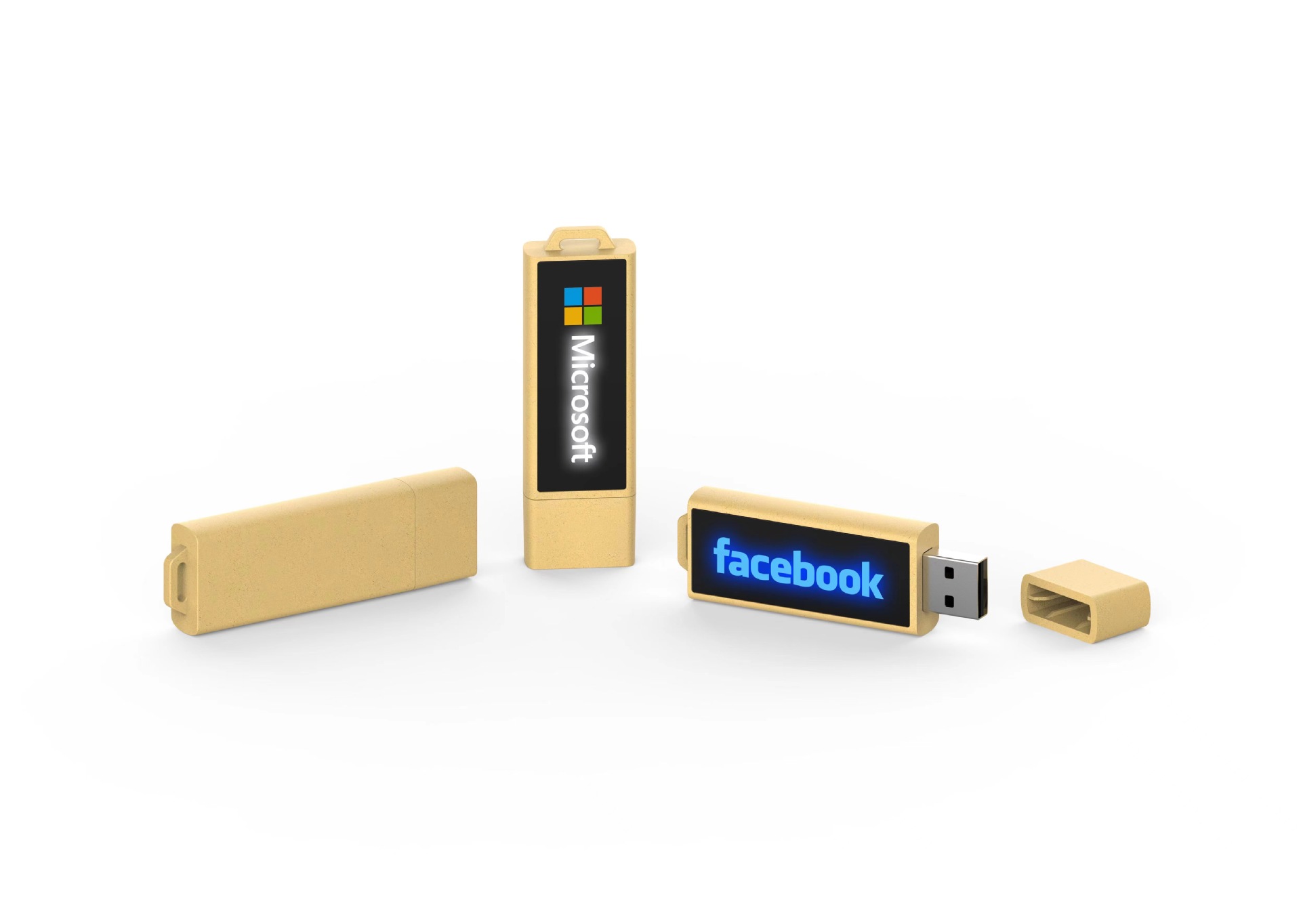 Biodegradable wooden USB flash drive, new LED light-emitting LOGO USB flash drive, customized with different LED colors