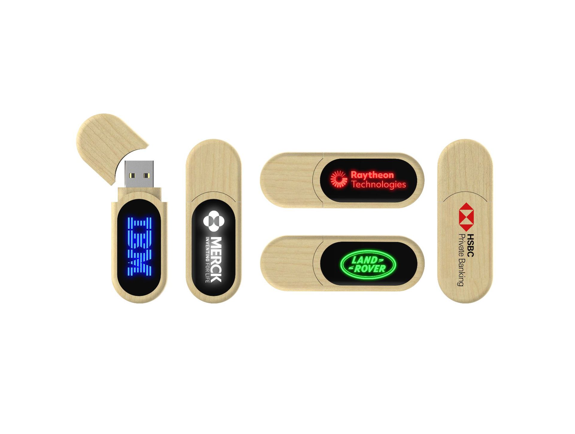 Biodegradable wooden USB flash drive, new LED light-emitting LOGO USB flash drive, customized with different LED colors